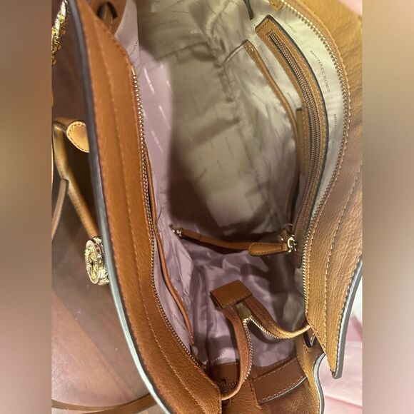 NEW Michael Kors Hamilton Studio Brown Acorn Leather Satchel Camel Keylet $428 - Picture 11 of 16